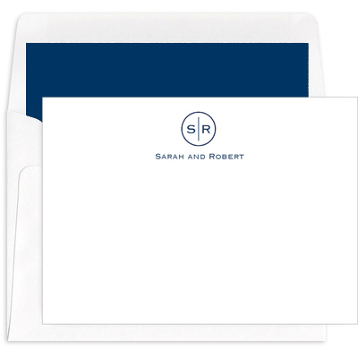 Circle Initials Flat Note Cards - Raised Ink